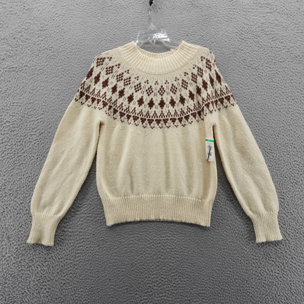 Melrose‎ and Market Womens Fair Isle Crew Neck Sweater Cream Brown XS NEW